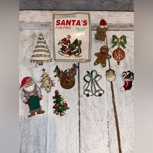 Vintage Lot of 12 Festive Christmas Pin Collection